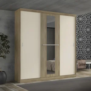 Kledingkast DIDDA - 3 schuifdeuren- L205cm - Naturel en natuurtint