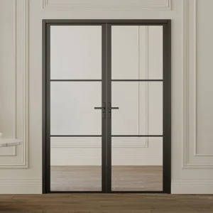 Omkeerbare deur van aluminium en gehard glas - H204 x B146 cm - MASERU