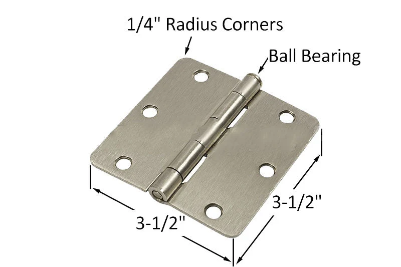 Residential 3-1/2" x 3-1/2" Butt Hinge 1/4" Radius Corners - Satijnstof Nickel - Ball Bearing