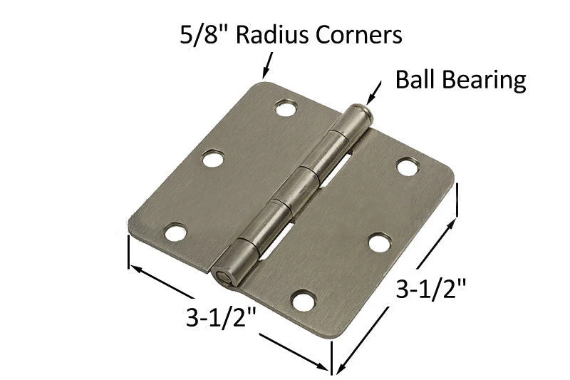 Residential 3-1/2" x 3-1/2" Butt Hinge 5/8" Radius Corners - Satijnstof Nickel- Regular Pin