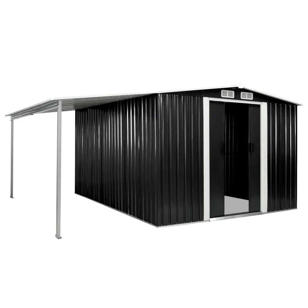 Tuinschuur met schuifdeuren 386x312x178 cm staal antraciet