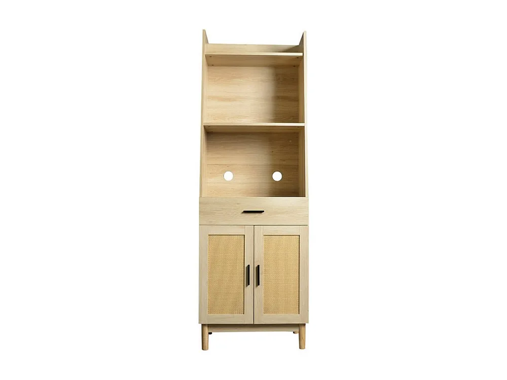 Vitrine - met 1 lade、2 rotan deuren en 3 open nissen - Naturel