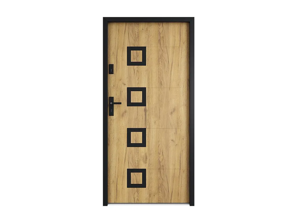 Voordeur van staal met inox H207 x L100 cm, eikeneffect - Duwt rechts open - TIFANA