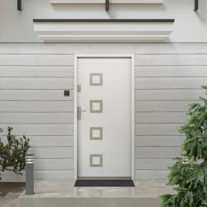 Voordeur van staal met inox L207 x L100 cm wit, duwt rechts open, TIFANA