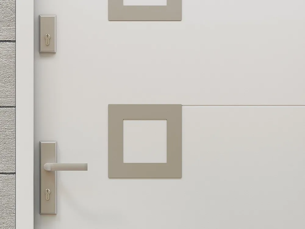 Voordeur van staal met inox L207 x L100 cm wit, duwt rechts open, TIFANA