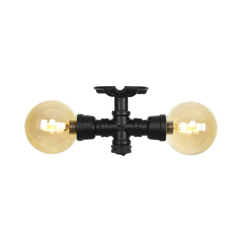 2-lichts amberkleurig glazen semi-inbouw antieke zwarte bol hal plafondlamp armatuur