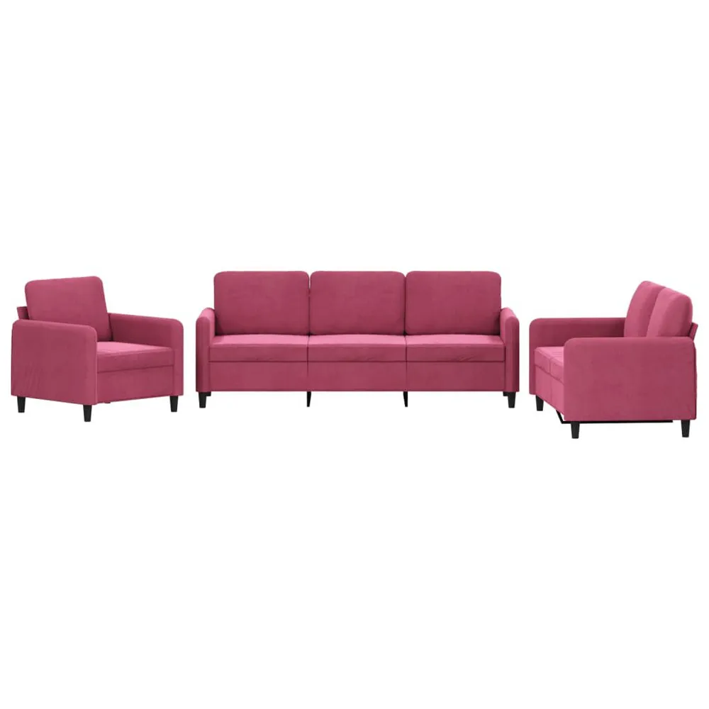 3-delige Loungeset fluweel wijnrood