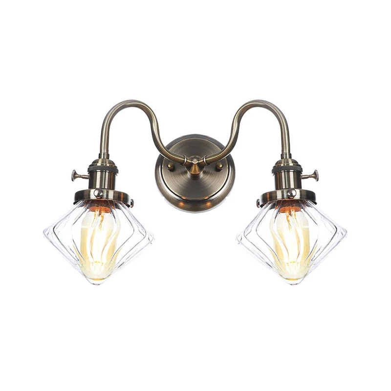 Amber/Helder Glas Diamant/Bal Wandlamp Fabriek 2 Lampen Woonkamer Wandmontage Verlichting Met Gegolfde Arm Brons