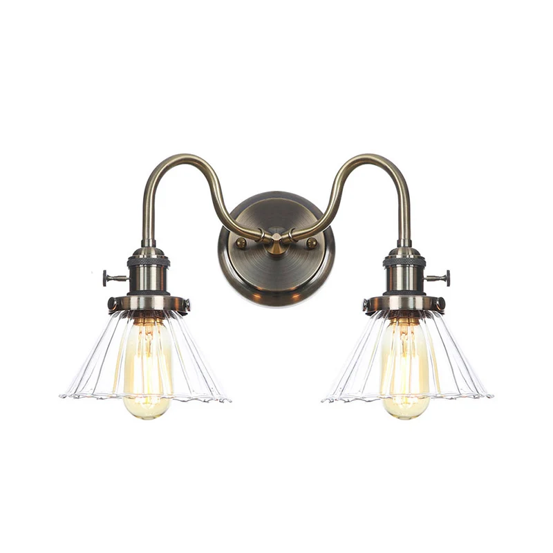 Amber/Helder Glas Diamant/Bal Wandlamp Fabriek 2 Lampen Woonkamer Wandmontage Verlichting Met Gegolfde Arm Brons