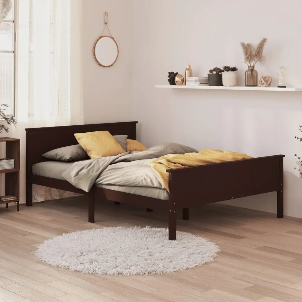Bedframe massief grenenhout donkerbruin 120x200 cm