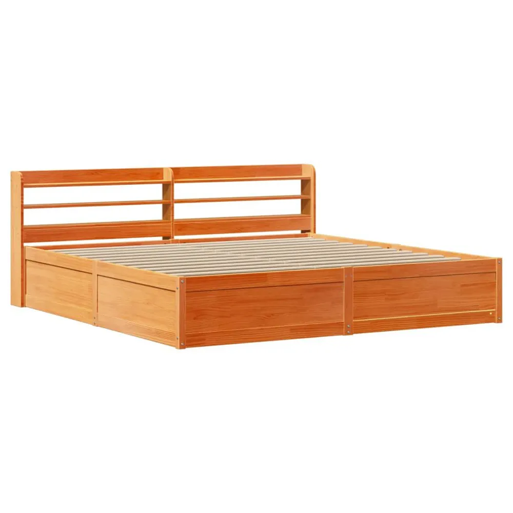 Bedframe met hoofdbord massief grenenhout wasbruin 200x200 cm