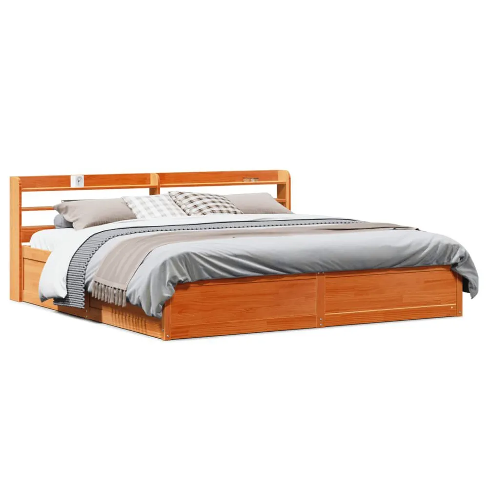 Bedframe met hoofdbord massief grenenhout wasbruin 200x200 cm