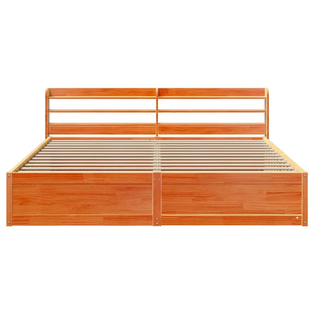 Bedframe met hoofdbord massief grenenhout wasbruin 200x200 cm