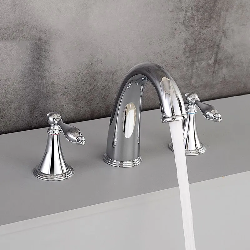 Contemporain Widespread Sink Faucet Plain Bathroom Double Handle Faucet Lever Handle Silver
