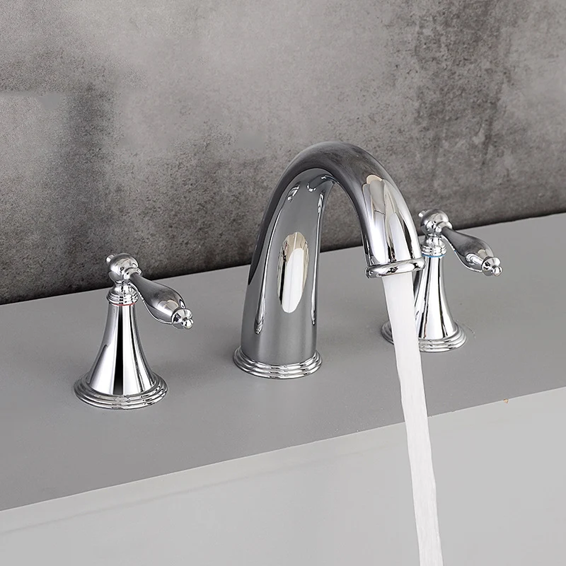 Contemporain Widespread Sink Faucet Plain Bathroom Double Handle Faucet Lever Handle Silver