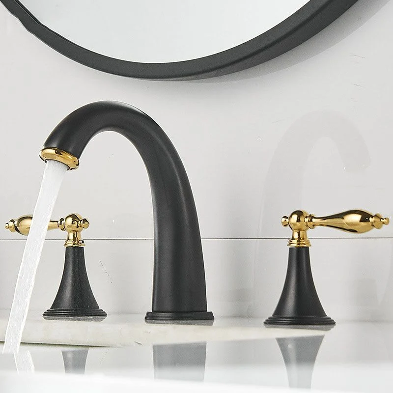 Contemporain Widespread Sink Faucet Plain Bathroom Double Handle Faucet Lever Handle Silver