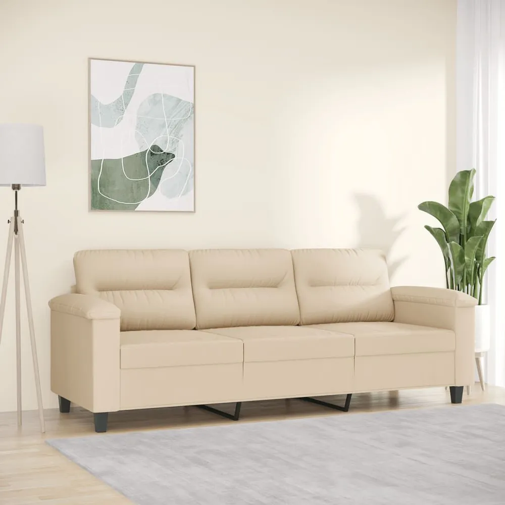 Driezitsbank 180 cm microvezelstof crèmekleurig