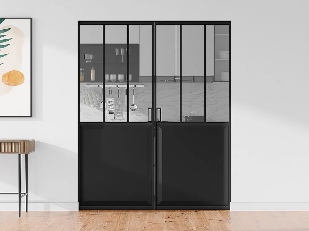 Dubbele schuifdeur gehard glas met klamplaagsysteem, 2 x H205 x L93 cm, ARTISTO II