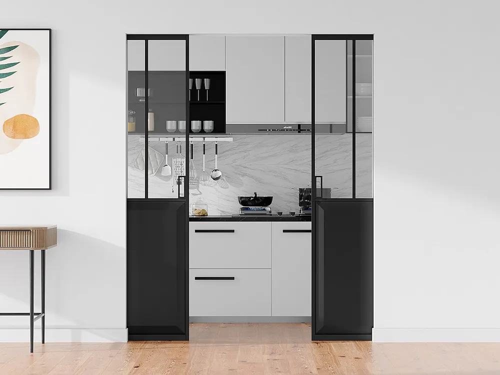 Dubbele schuifdeur gehard glas met klamplaagsysteem, 2 x H205 x L93 cm, ARTISTO II
