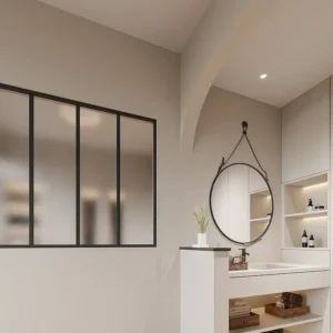 Glazen binnenraam van gepoederlakt aluminium en matglas – 120 x 105 cm – Zwart – BAYVIEW