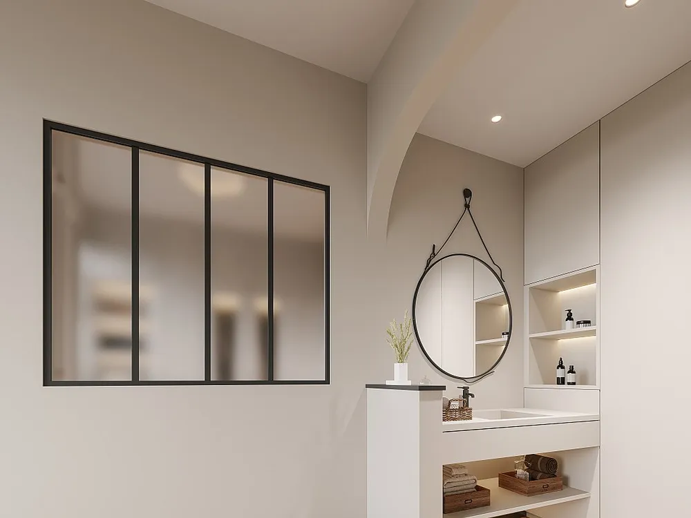 Glazen binnenraam van gepoederlakt aluminium en matglas – 120 x 105 cm – Zwart – BAYVIEW