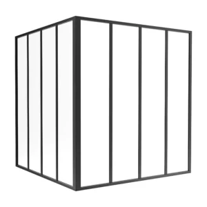 Glazen hoekbinnenraam gepoederlakt aluminium – L120 x L120 x H130 – Zwart – BAYVIEW