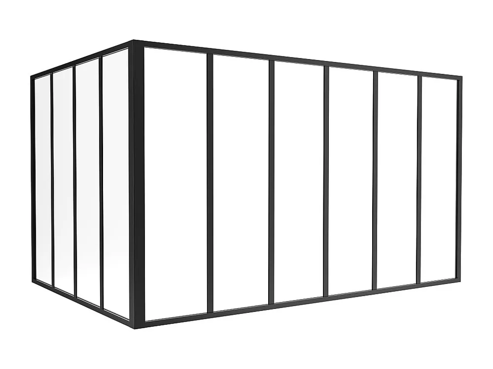 Glazen hoekbinnenraam gepoederlakt aluminium – L180 x L120 x H105 – Zwart – BAYVIEW