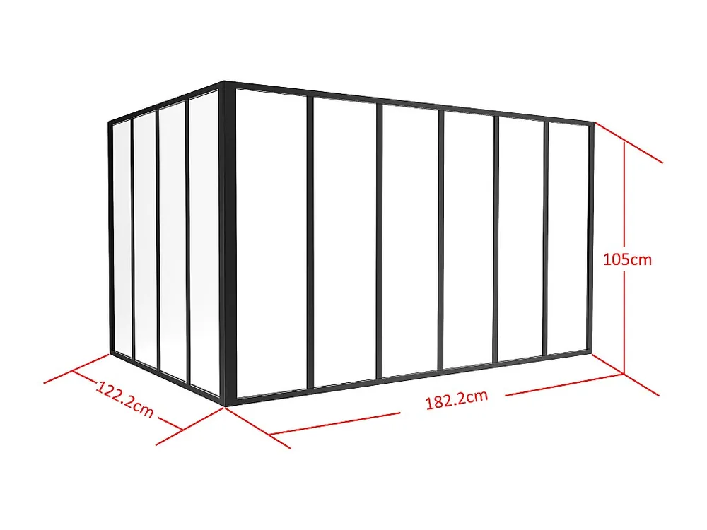 Glazen hoekbinnenraam gepoederlakt aluminium – L180 x L120 x H105 – Zwart – BAYVIEW