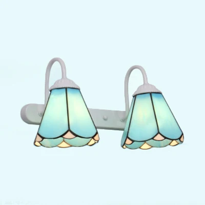 2 Heads Vanity Verlichtingsarmatuur Tiffany Cone Wit/Blauw Glas Wandmontage Zacht voor Slaapkamer