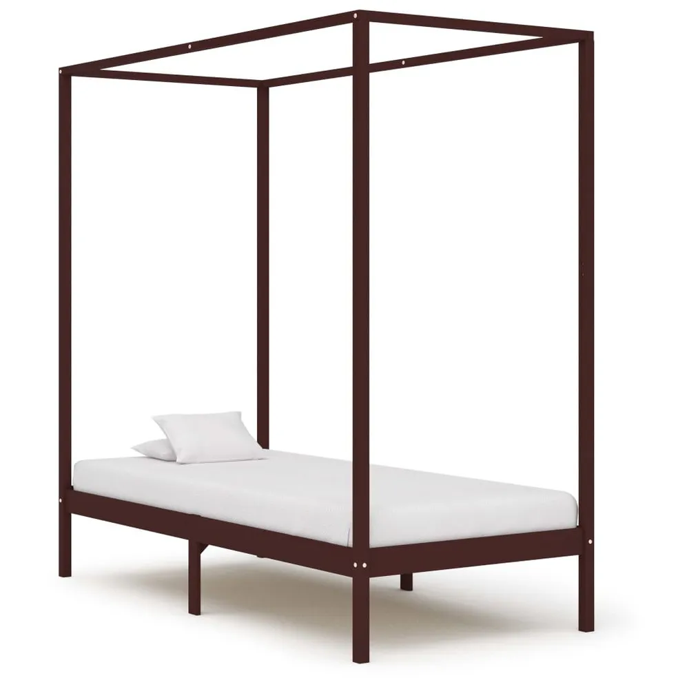 Hemelbedframe massief grenenhout donkerbruin 90x200 cm