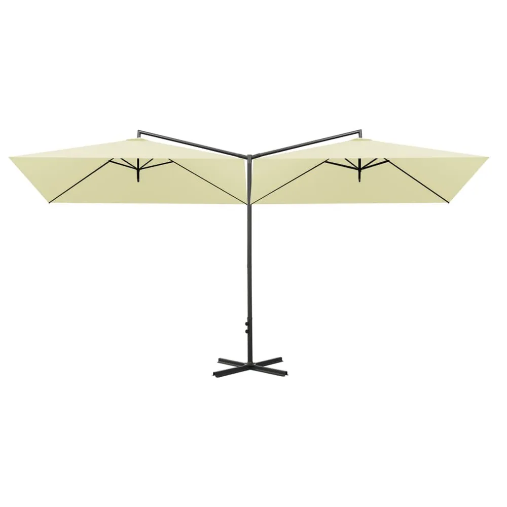 Parasol dubbel met stalen paal 600x300 cm zandkleurig