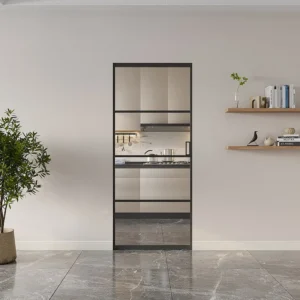 Schuifdeur met klamplaagsysteem - aluminium en transparant gehard glas - H205 x L93 cm - SINCA II