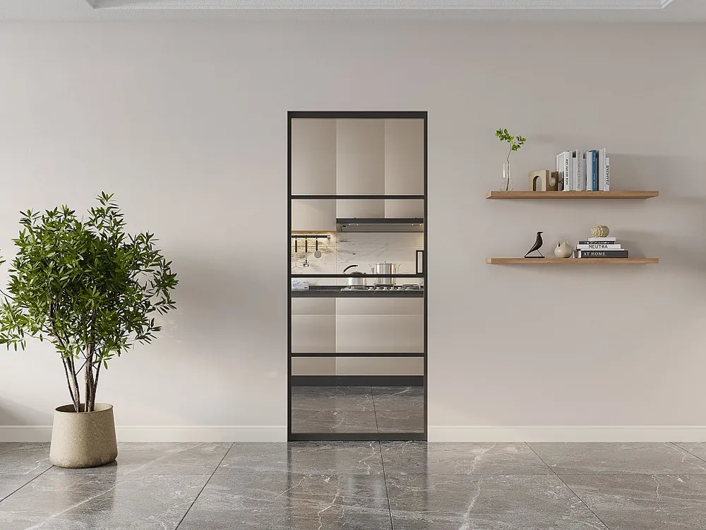 Schuifdeur met klamplaagsysteem - aluminium en transparant gehard glas - H205 x L93 cm - SINCA II