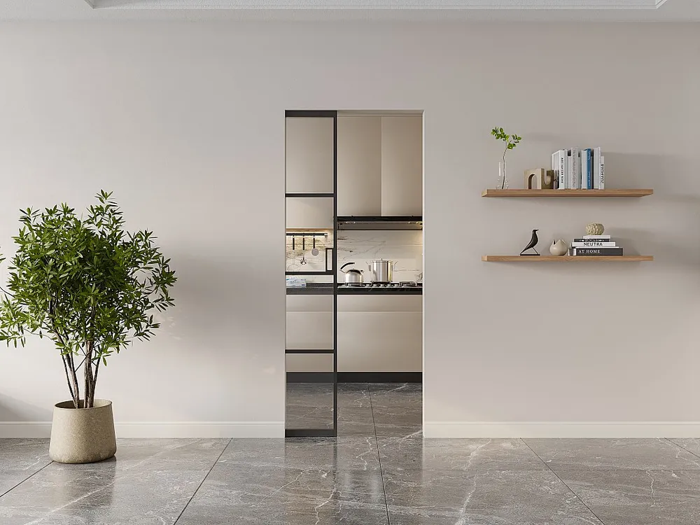 Schuifdeur met klamplaagsysteem - aluminium en transparant gehard glas - H205 x L93 cm - SINCA II