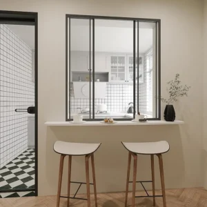 Schuifraam van gehard glas en gepoedercoat zwart aluminium 120 x 130 cm RAVENA