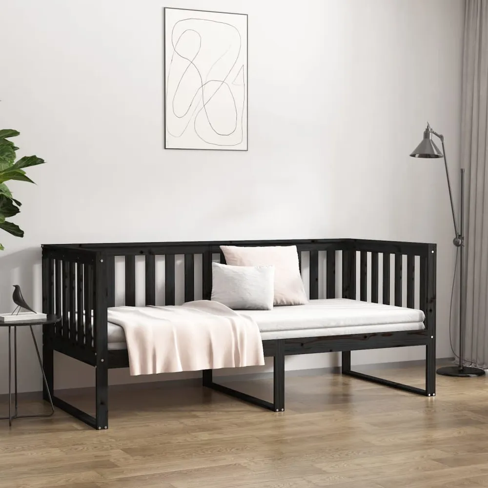 Slaapbank 90x190 cm massief grenenhout zwart