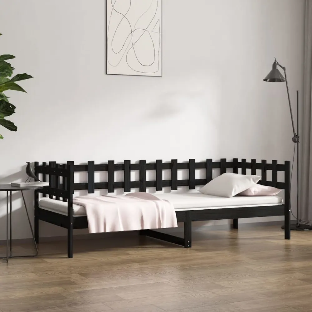 Slaapbank 90x190 cm massief grenenhout zwart