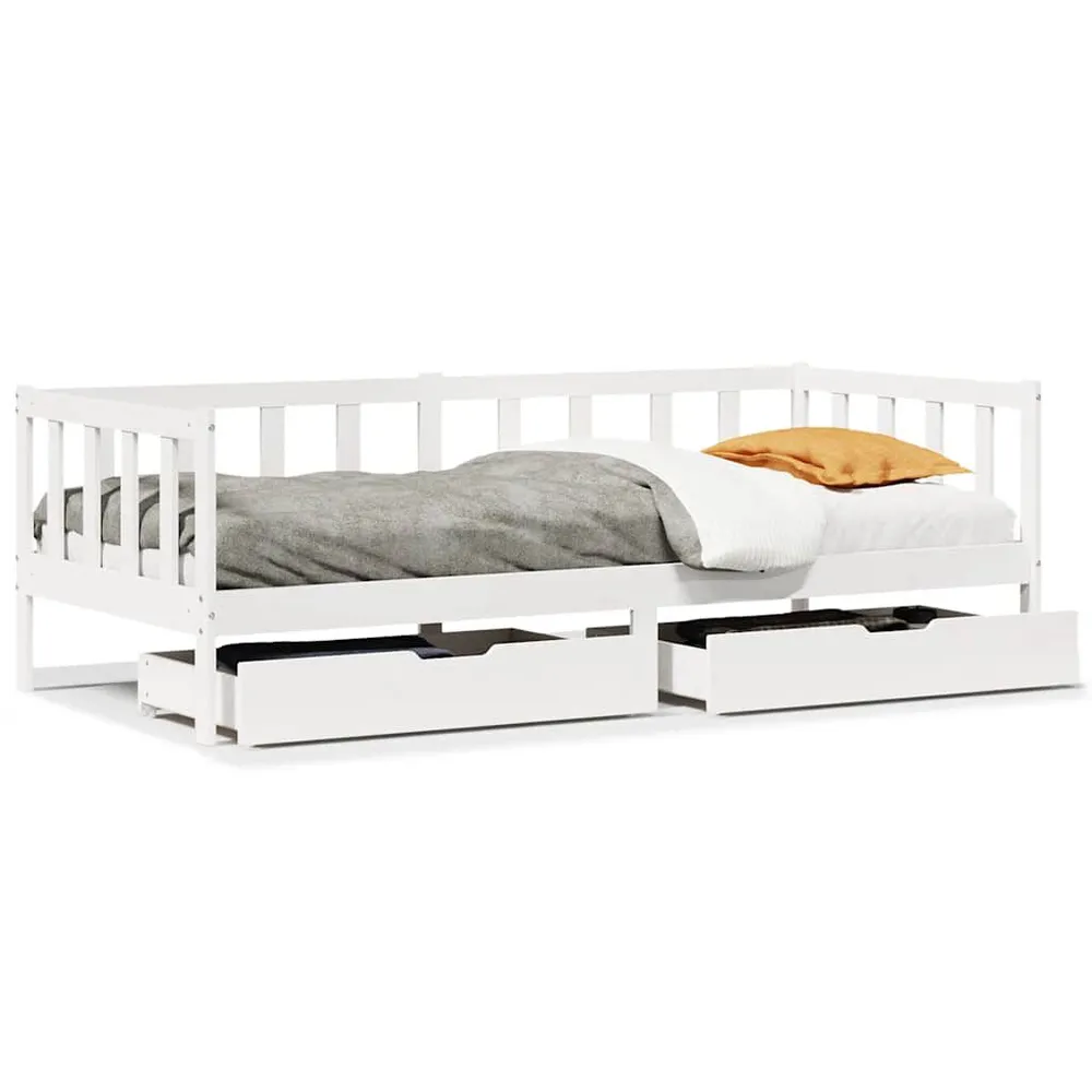 Slaapbank met lades 90x190 cm massief grenenhout wit