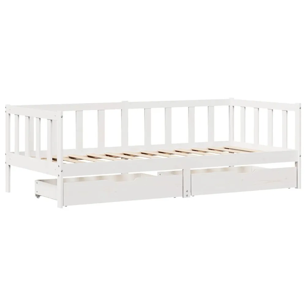Slaapbank met lades 90x190 cm massief grenenhout wit