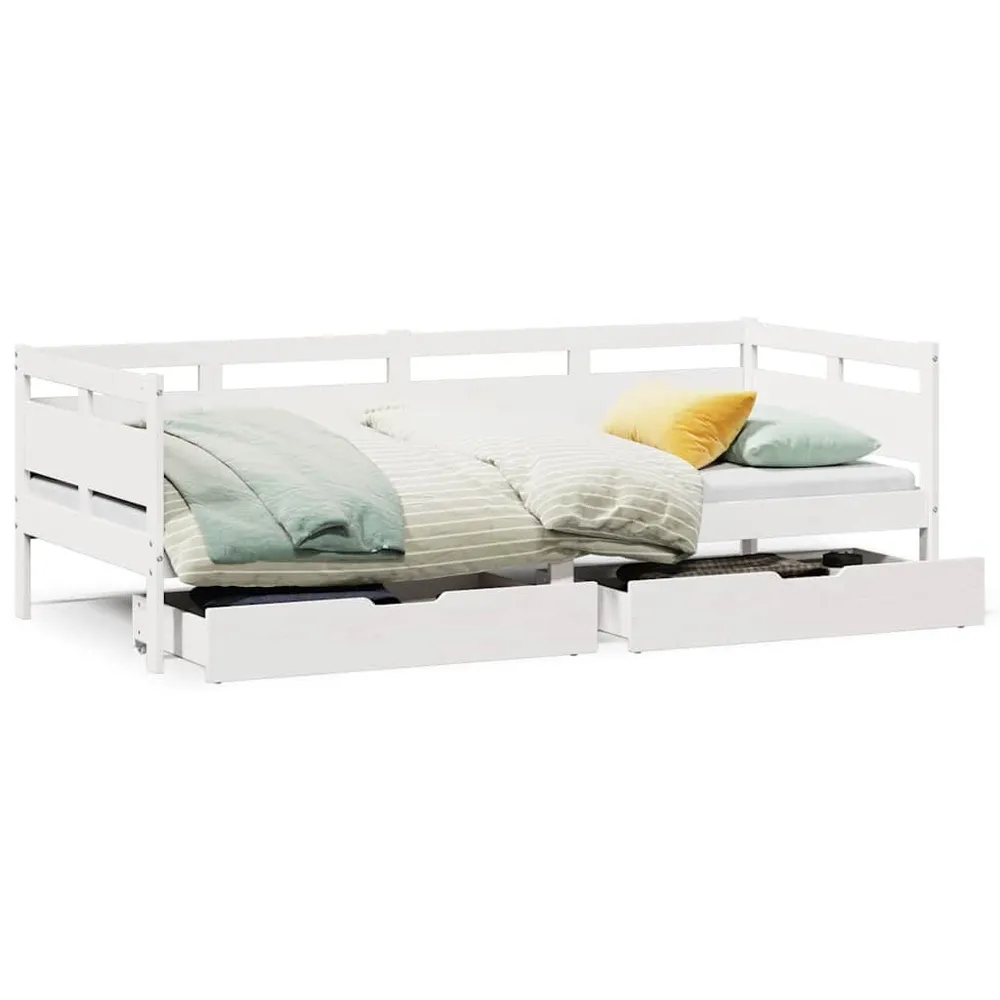 Slaapbank met lades 90x190 cm massief grenenhout wit
