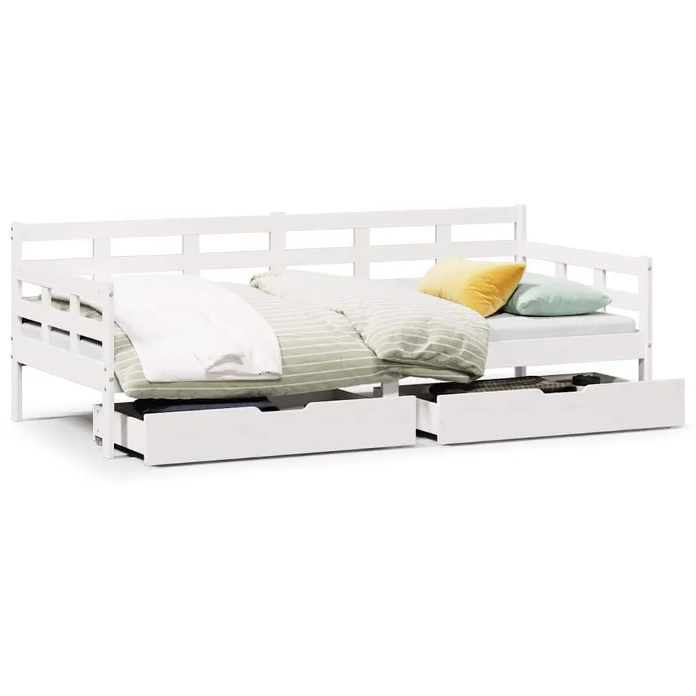 Slaapbank met lades 90x190 cm massief grenenhout wit