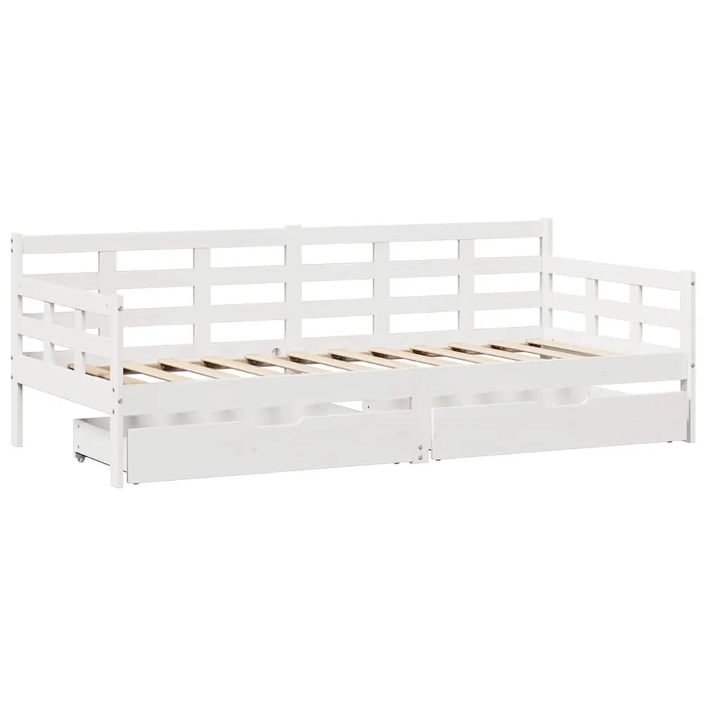 Slaapbank met lades 90x190 cm massief grenenhout wit