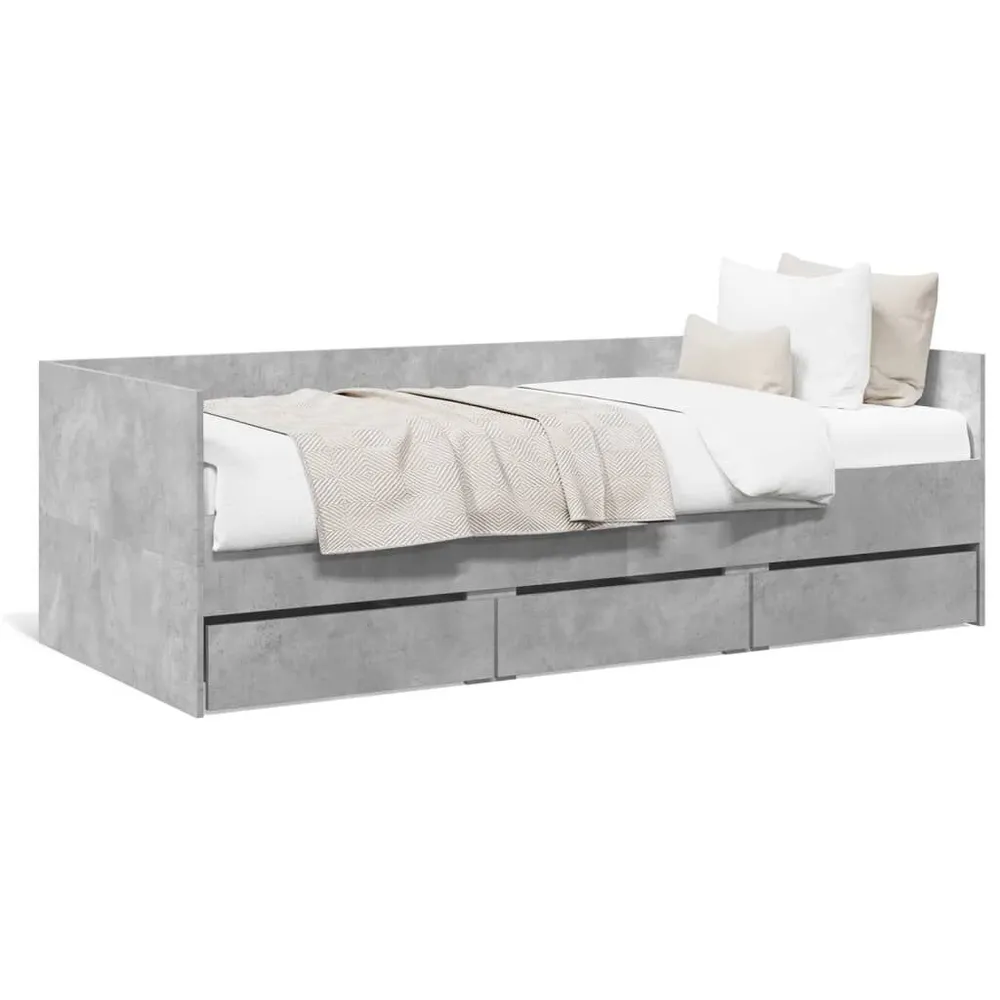 Slaapbank met lades zonder matras 75x190 cm betongrijs