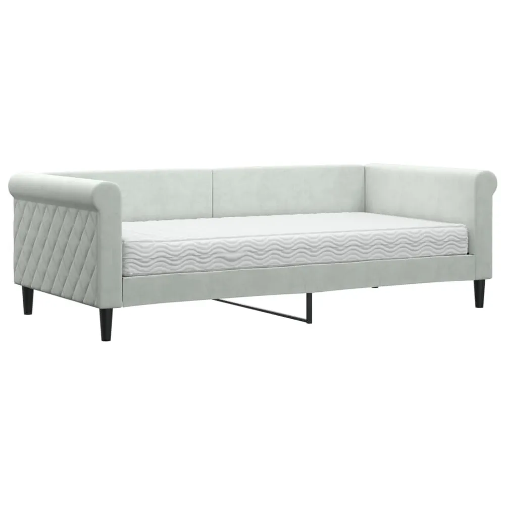 Slaapbank met matras 90x190 cm fluweel lichtgrijs