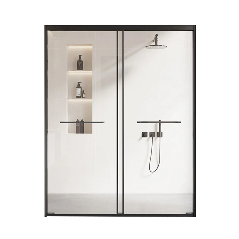 Tweevoudig Sliding Framed Shower Bath Door Transparent Satin Black Shower Doors 47l