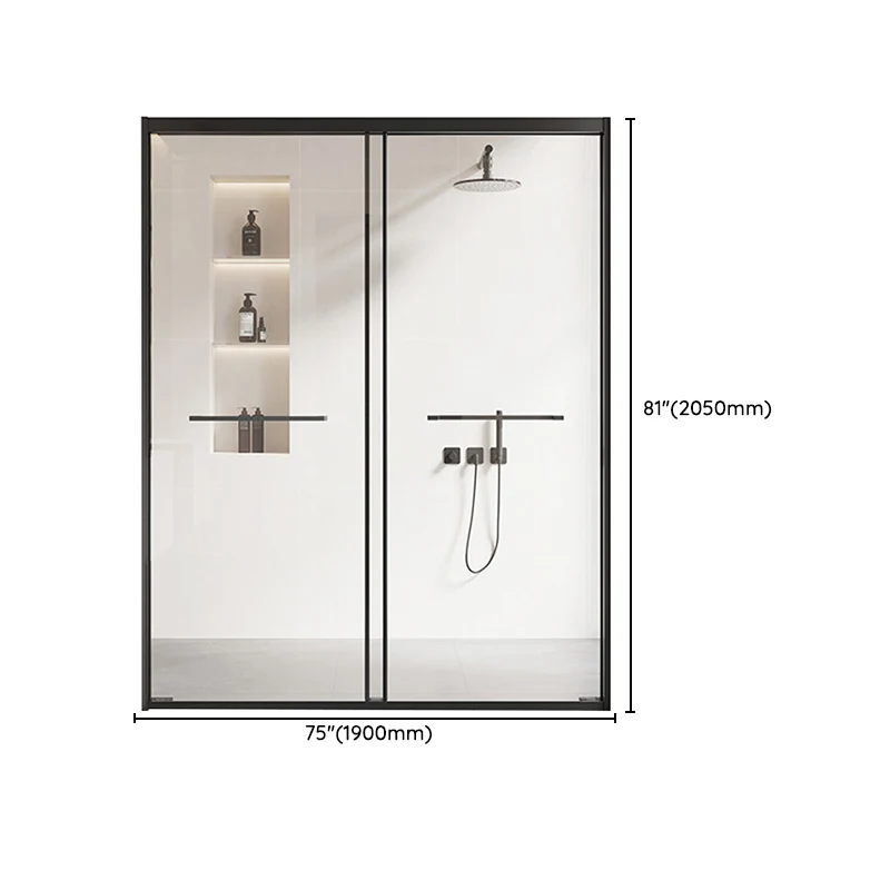 Tweevoudig Sliding Framed Shower Bath Door Transparent Satin Black Shower Doors 47l