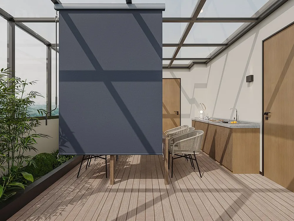 Verduisterend rolgordijn met bak van aluminium en textiel L1,6 x H2,5 m PASSOE
