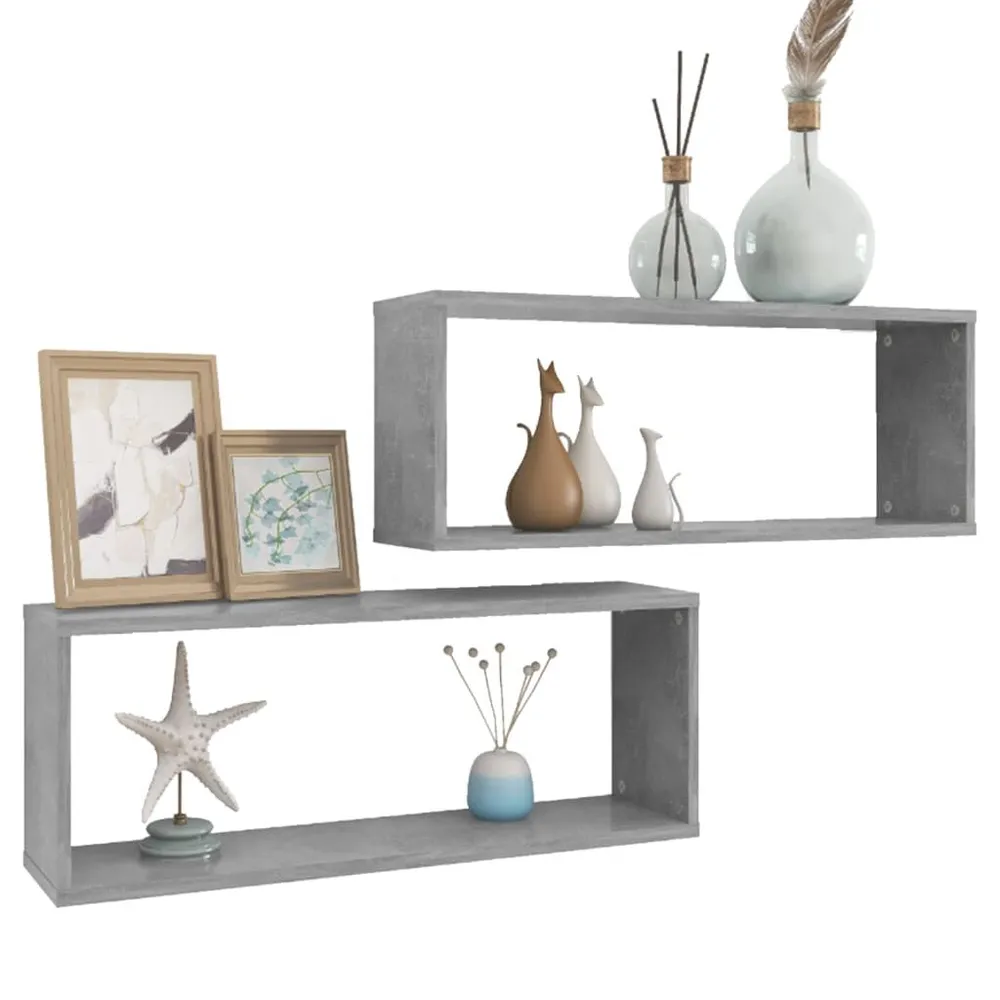 Wandschappen kubus 2 st 60x15x23 cm bewerkt hout betongrijs