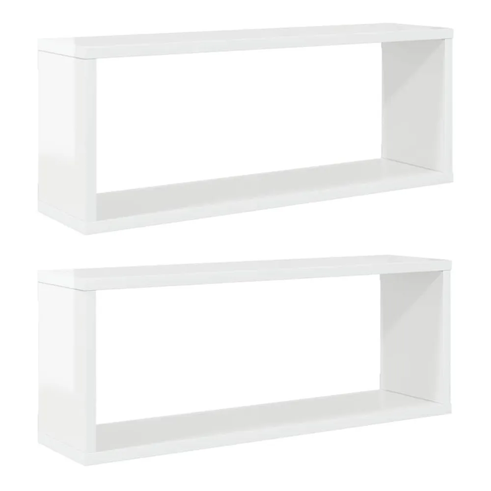 Wandschappen kubus 2 st 60x15x23 cm bewerkt hout hoogglans wit