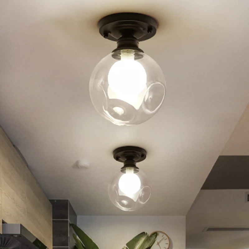 Zwart Eén Zacht Plafondverlichting Industrieel Helder Glazen Bol/Ronde/Ovale Schaduw Inbouwlamp Voor Woonkamer